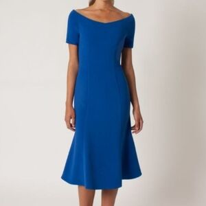 Black Halo Nelia Sheath Boat Neck Midi Dress Shoreline Blue Size 12